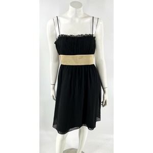 Jones Wear Cocktail Dress 12 Black Gold Tie Waist Spaghetti Strap Fit Flare NEW